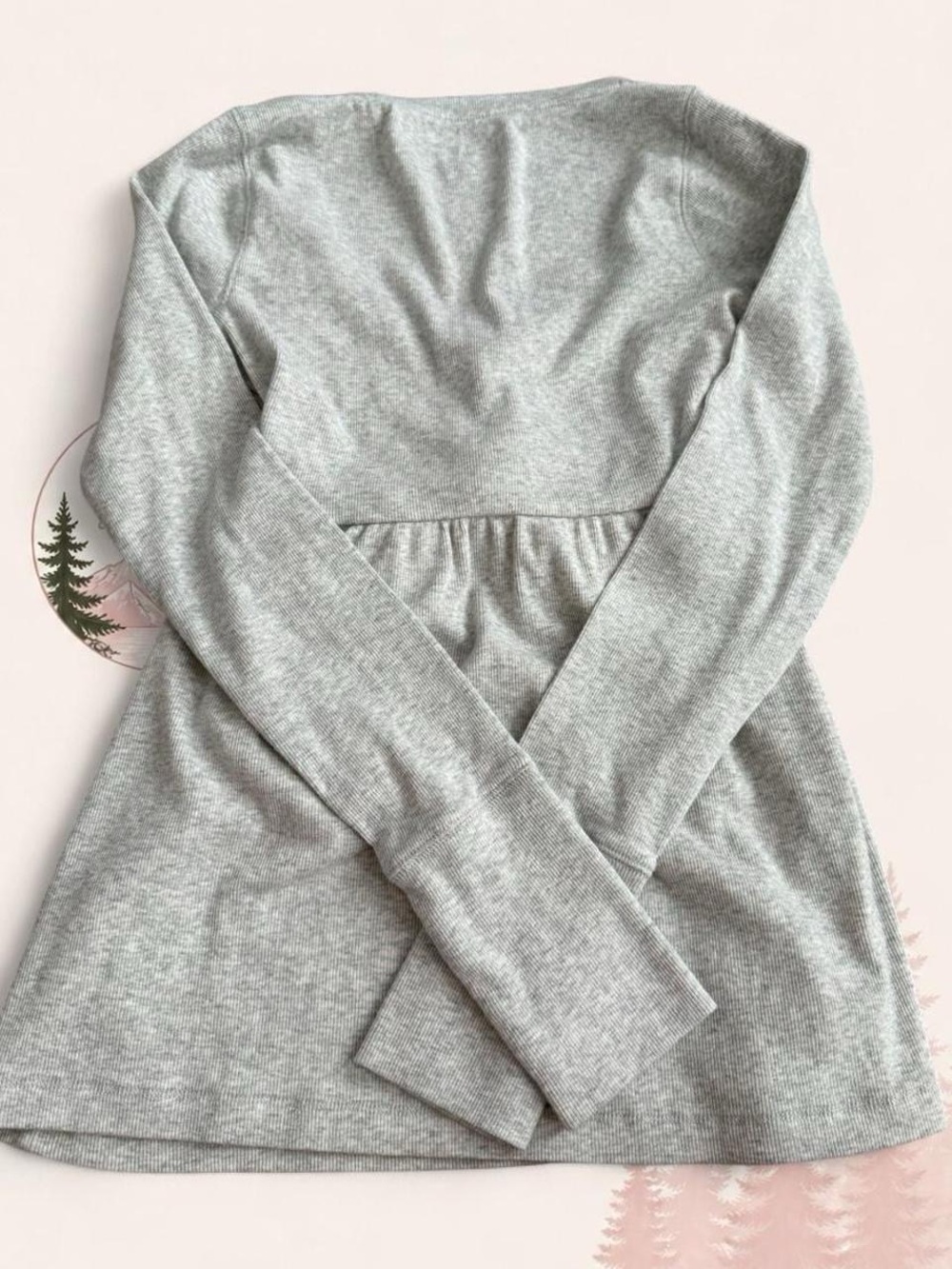 Hollister Gray Ribbed Babydoll Henley Long Sleeve Top Size Small - Picture 2 of 4